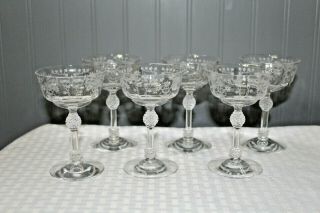 Vintage Floral Etched Crystal Champagne Glasses - Set Of 6 Stemware