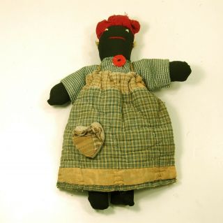 Rag Doll Handmade Black Americana Folk Art Cloth Doll Vintage 12 " Quilt Apron
