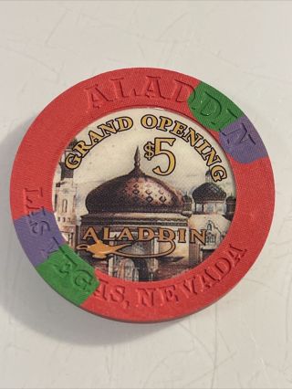 Aladdin Grand Opening $5 Casino Chip Las Vegas Nevada 3.  99