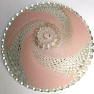 Vintage Art Deco Glass Lampshade Or Ceiling Light Cover Pink Swirl Hobnail Dots