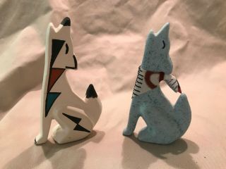 Native American Pottery Acoma Handmade Howling Wolves Signed Thundercloud