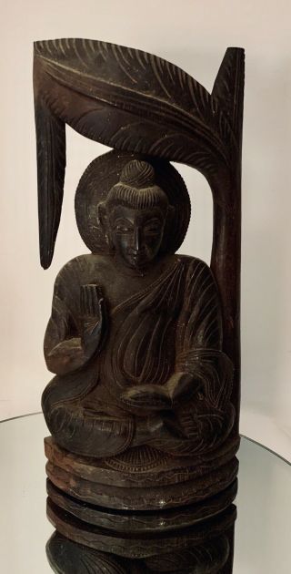 Vintage Balinese Buddha Sculpture Hand Carved Wood Bali Indonesian