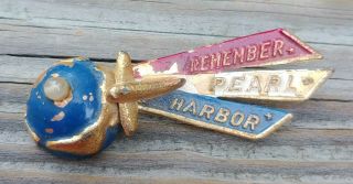 Gold Color “remember Pearl Harbor” Pin Wwii Memorabilia Lampl Honolulu Airplane