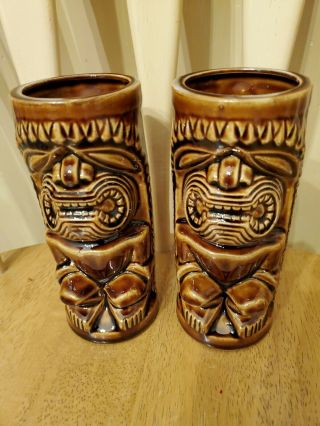 Vintage Orchids Of Hawaii Tiki 2 Mugs R - 74 Mai - Tai Glass Tumbler Vase Japan Euc