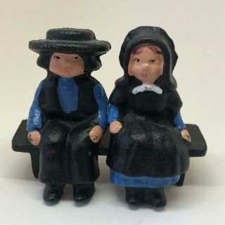 Vintage Cast Iron Metal Figures Amish Sitting Couple Boy Girl Man Women Figures