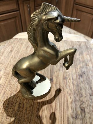 Vintage Solid Brass Unicorn Horse Sculpture Figurine Decorative 6.  5 Inch Tall