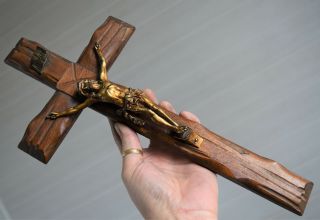 ⭐vintage French Religious Cross (carved Wood),  Wall Crucifix ⭐