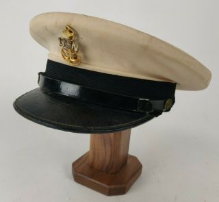 Wwii Ww2 Us Navy Usn White Cpo Visor Hat Cap Size 7 1/4 Named