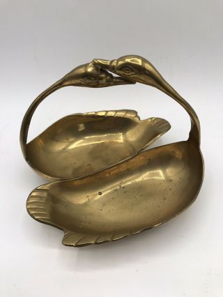 Vintage 1960’s Solid Brass Heavy Double Swan Handle Two Sides Trinket Key Nut