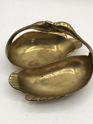 Vintage 1960’s Solid Brass Heavy Double Swan Handle Two Sides Trinket Key Nut 3