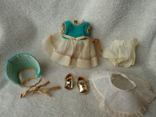 Vintage Ginny Vogue Doll Tagged Teal Velvet Gold Trim Outfit Complete