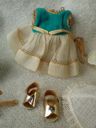 Vintage Ginny Vogue Doll Tagged Teal Velvet Gold Trim Outfit Complete 3