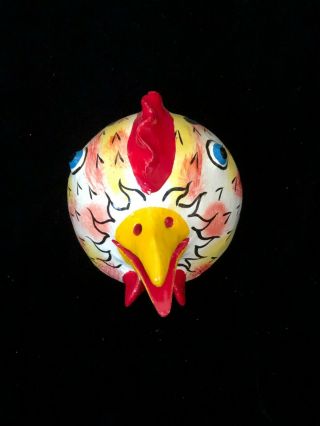 Vintage Mexican Coconut Mask Folk Art Hand Painted Happy Chicken