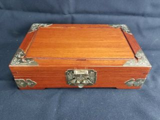 Vintage Chinese Wood And Brass Jewelry Box
