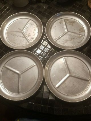 Vintage Aluminum 3 Divider Plates Camping Set Of 4 8 Inch Round