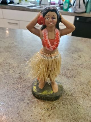 Vintage Aloha Hawaii Dashboard Bobble Moving Hula Girl Ceramic Souvenir 6.  75 "
