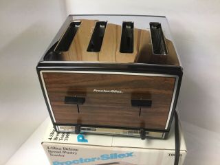 Vintage Proctor Silex T009b 4 - Slice Toaster Wood Grain Stainless Steel Chrome