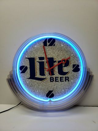 Vintage Art Deco Miller Lite Beer Neon Lighted Clock 1994 Wall Sign Display