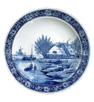 Boch 15.  5 " Plate Holland Vintage Made For Royal Sphinx Delfts Blue Windmill