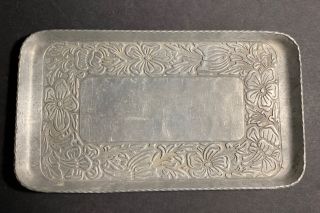 Vintage Everlast Metal Hand Forged Aluminum Tray W/ Flower Floral Design 5x9.  25