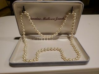 Vintage Mallorca Knotted Pearl Necklace - 28 " With Case
