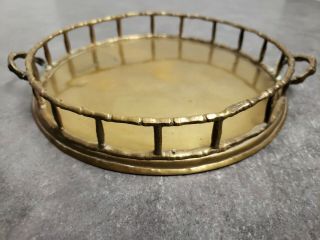 Vintage Brass Faux Bamboo Round Tray W/handles Made In India