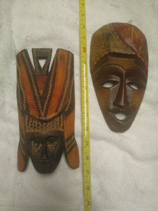 Hand Carved African? Tribal Wood Mask Folk Art Wall Hanging