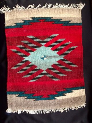 Vintage Hand Woven Small Wool Navajo Indian Rug 15 " By 20 "