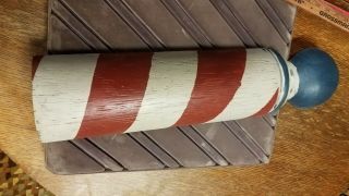 Vintage Solid Wood Red & white Stripe Barber Shop pole from barber shop. 2