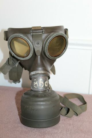 Ww2 German Army M38 Rubber Gas Mask W/fe42 Filter,  Named,  