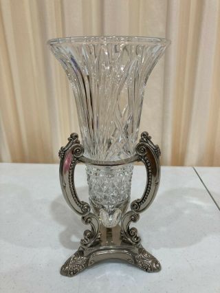 Vintage Godinger Shannon Crystal Vase With Silver Plated Base.
