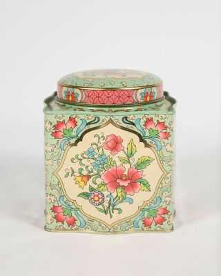 Vintage Daher Floral Tea Coffee Tin Made In England Green And Pink