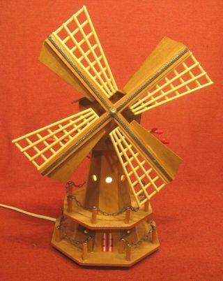 Vintage 15 " Dutch Wood Windmill Night Light Lamp Made In Holland Musical Wide Up
