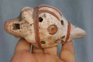 Pre Columbian Aztec Maya Style Clay Snail Shell Ocarina Whistle Instrument