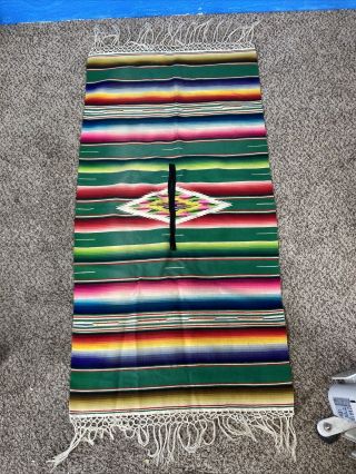 Vintage Mexican Saltillo Serape Poncho Blanket Rug Wool 44”x22”