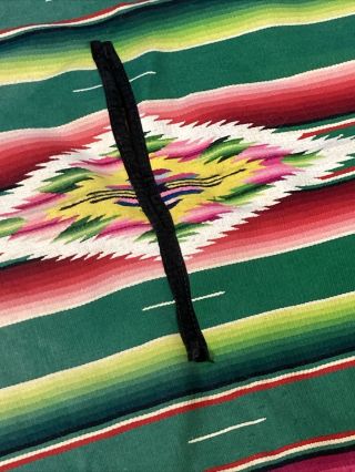 VINTAGE MEXICAN SALTILLO SERAPE PONCHO BLANKET RUG WOOL 44”x22” 2