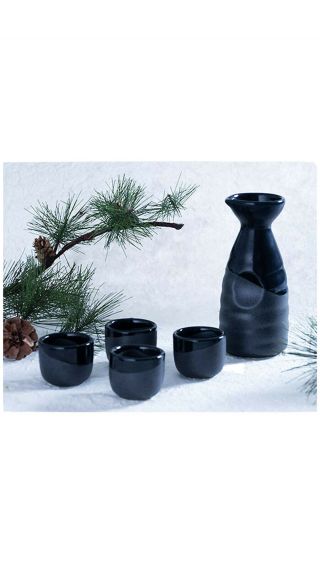Happy Sales Hsss - Bkonbk Perfect 5 Pc Japanese Design Ceramic Sake Set,  Black On B