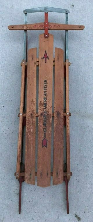 Vintage Gladding American Flyer No 956 Wood & Metal Snow Sled Made In Usa