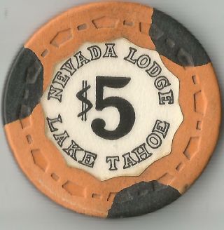Vintage Nevada Lodge Lake Tahoe $5 Casino Chip