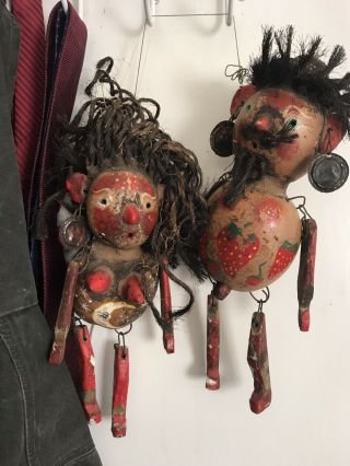 Antique Mexican Gourd Dolls Folk Art