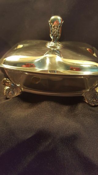 Vintage Small Footed Glass Jam/relish Box With Silver Lid International Silver