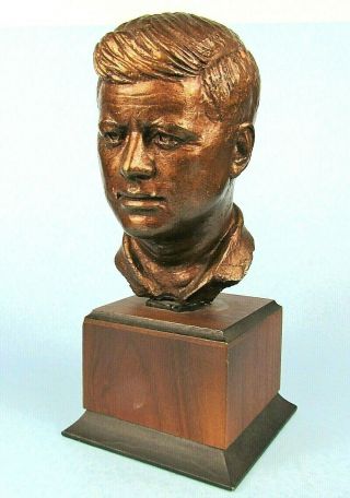Young John F.  Kennedy Bust Signed Cocca Vintage Bronzed Plaster Jfk Sculpture