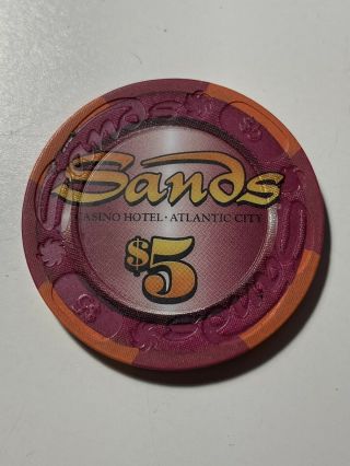 Sands Casino Hotel $5 Chip Atlantic City Jersey Nj