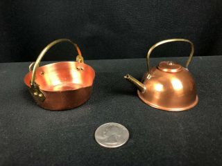 Vintage Miniature Brass & Copper Teapot And Cooking Kettle Pot Made In England