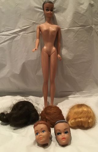 Vintage Barbie Fashion Queen Doll W/3 Wigs & 2 - Queen Barbie Skipper Heads