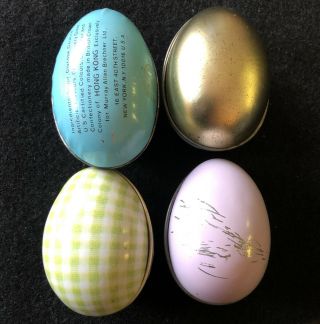 4 Vintage Small Tin Eggs Ian Logan,  Lynn Gates,  Enesco 2