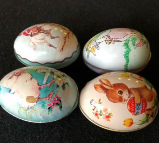 4 Vintage Small Tin Eggs Ian Logan,  Lynn Gates,  Enesco 3