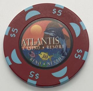 Atlantis Casino Resort $5 Hotel Casino Gaming Poker Chip Reno,  Nv