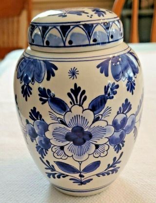 Vintage Royal Delft De Porceleyne Fles Tea Ginger Jar Blue White Flowers Holland