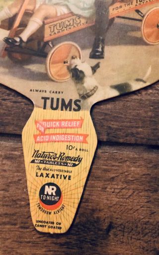 Vintage Tums Nature ' s Remedy Drug Store Advertising Hand Fan Sign 1940s 2